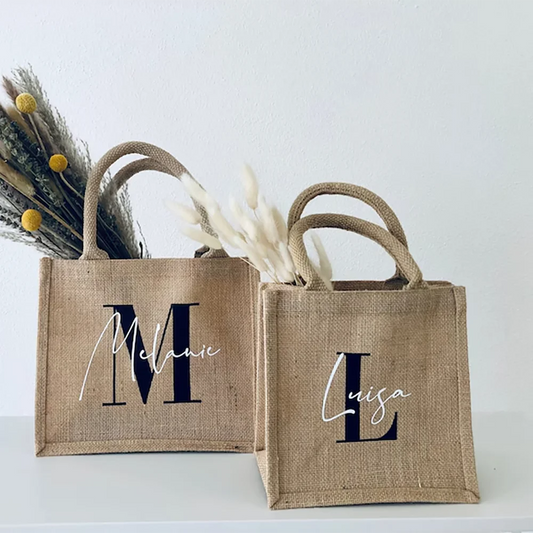 Custom Jute Bag with Initials | Bridesmaid & Beach Gift Tote Personalized Tote Bag Peaceful Pleasures Health and Wellness