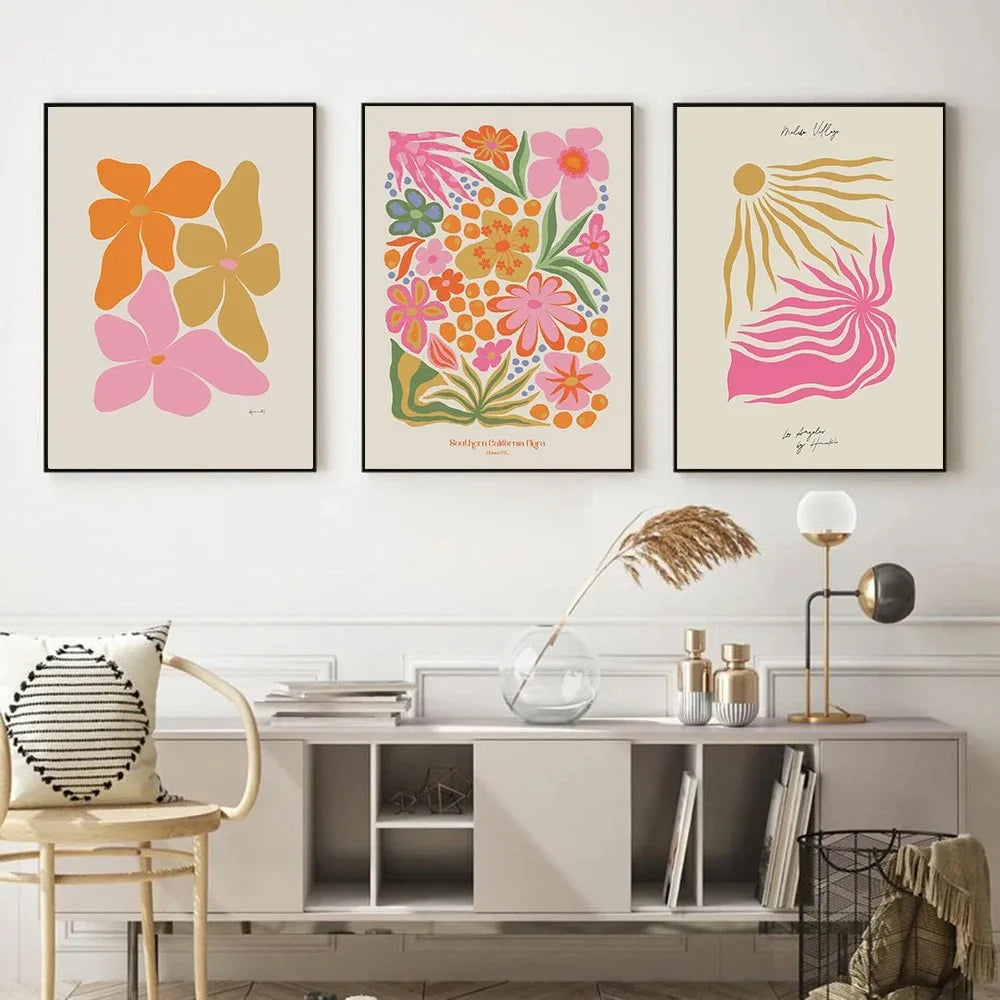 Painting Pink Flower Print Vintage Exhibition Poster Wall Art Pictures Room Home Decor Southern California Floral Canvas Peaceful Pleasures Health and Wellness