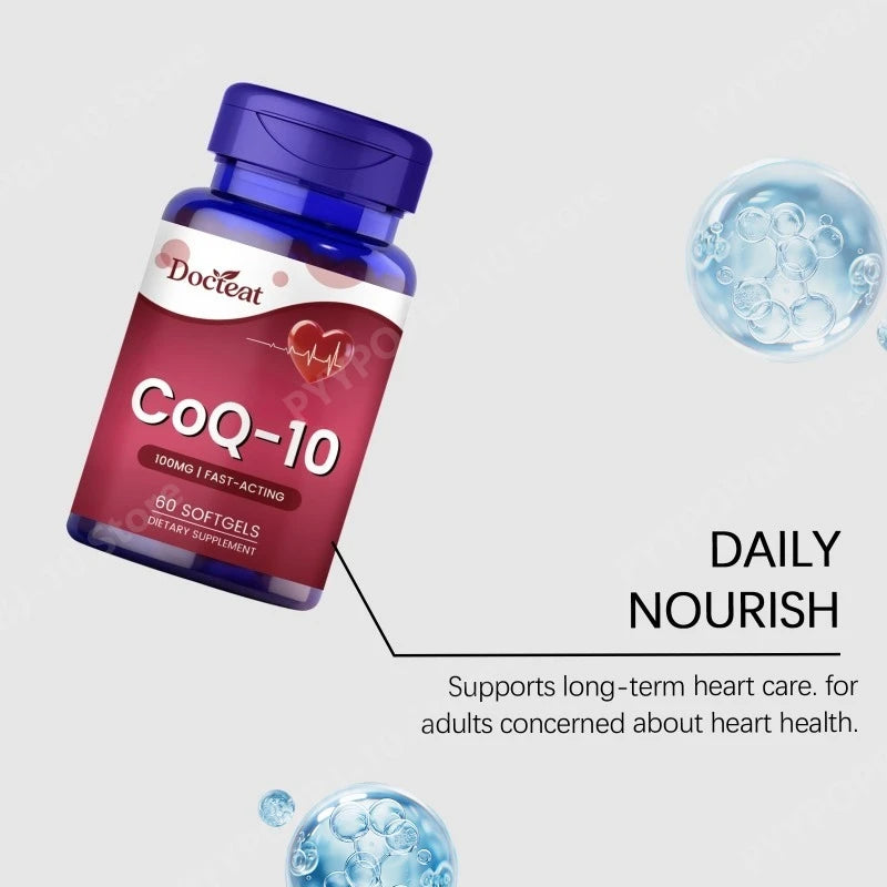 CoQ10 100mg Dietary Supplement with Vitamin E and Omega 3 Daily Nutritional Support Softgels 60 Count Peaceful Pleasures Health and Wellness