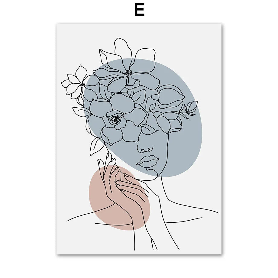Abstract Flower Girl Line Art Canvas Print | Nordic Wall Decor
