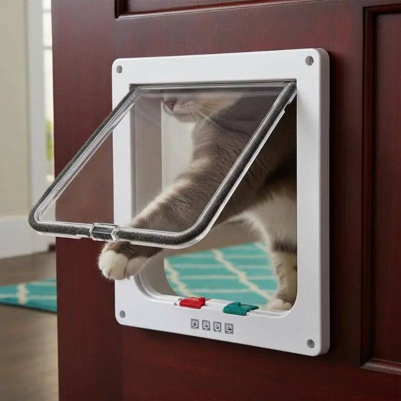 Weatherproof 4-Way Locking Cat Door – Transparent Flap Cat Door Flap Peaceful Pleasures Health and Wellness