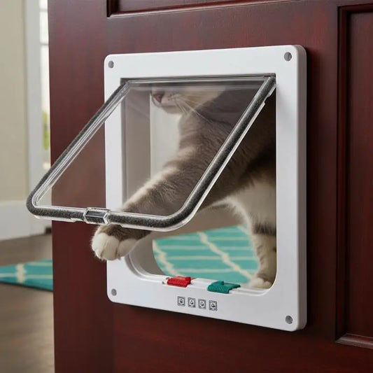 Weatherproof 4-Way Locking Cat Door – Transparent Flap Cat Door Flap Peaceful Pleasures Health and Wellness
