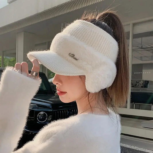 Knitted Ponytail Ear Protection Hats Breathable & Cozy Stretchy Knitted Baseball Hats for Leisure Walking Performance Peaceful Pleasures Health and Wellness