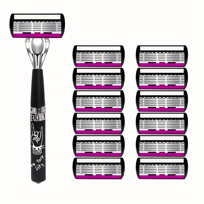 Men's 6-Layer Manual Razor with Replaceable Blade Refills