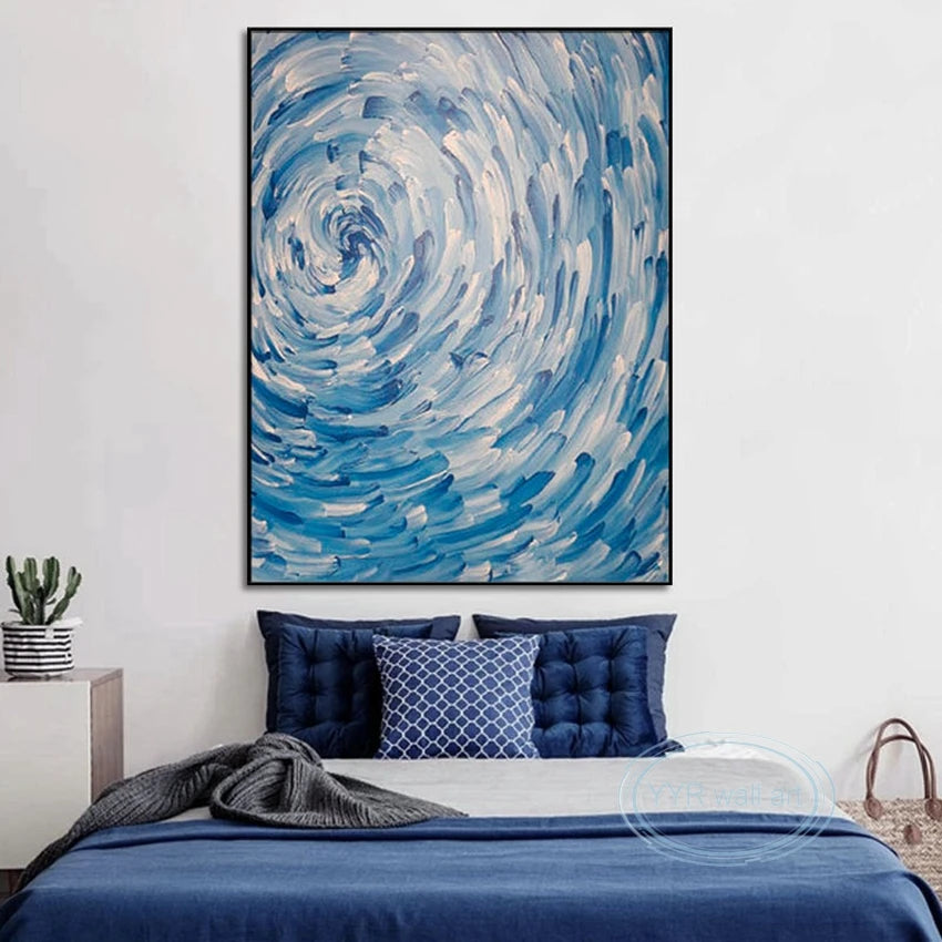 Minimalist Artwork Home Decor Oil Painting Handmade Swirl Ocean Waves Abstract Wall Art Hanging Poster for Living Room Bedroom Peaceful Pleasures Health and Wellness