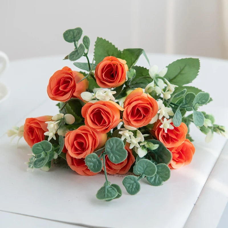 Silk Rose Bouquet 10 Heads – Wedding & Home Artificial Flowers