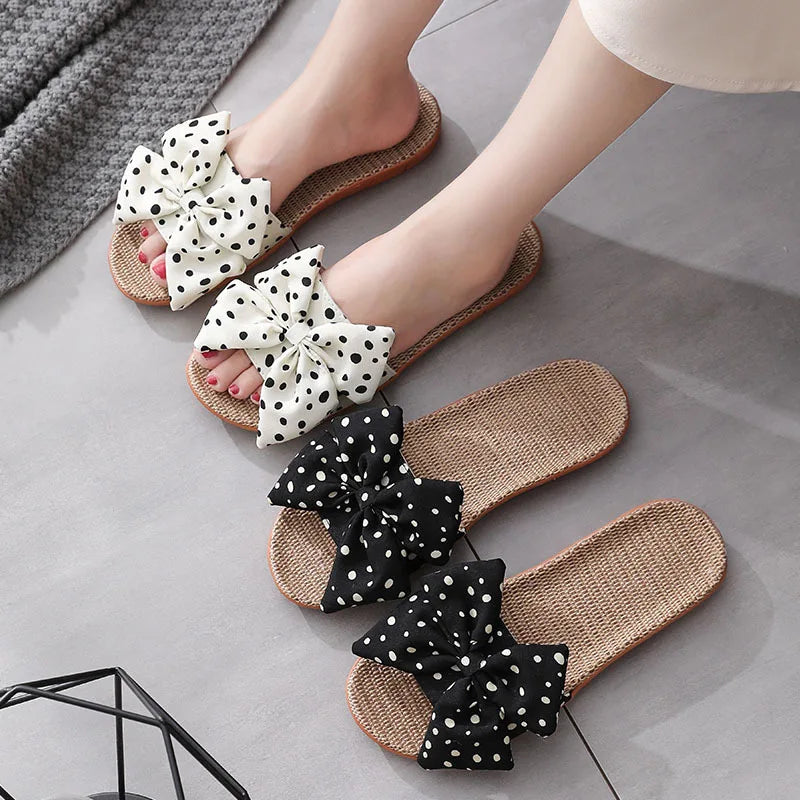 Women's Linen Bow Flip Flops – Bohemian Beach Slippers