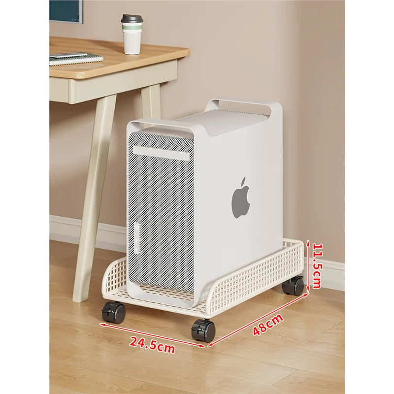 Versatile Sturdy Heavy Duty Mobile Rolling Computer Tower Stand with Wheels Double Layer Shelf for Home Office Desk Peaceful Pleasures Health and Wellness 1 Layer White L