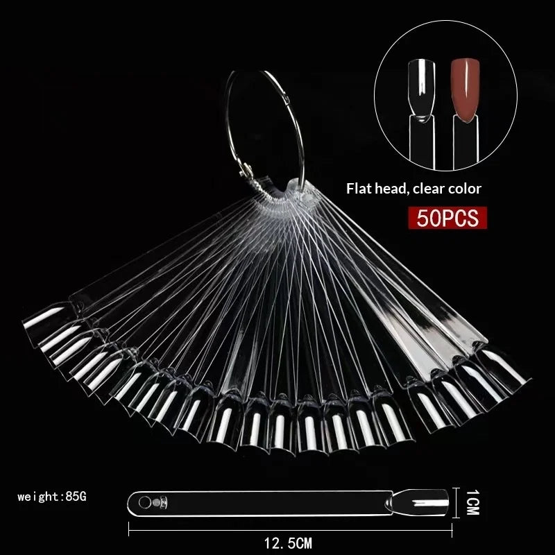 50pcs Oval Fan Nail Display Tips | UV Gel Polish Swatch Chart