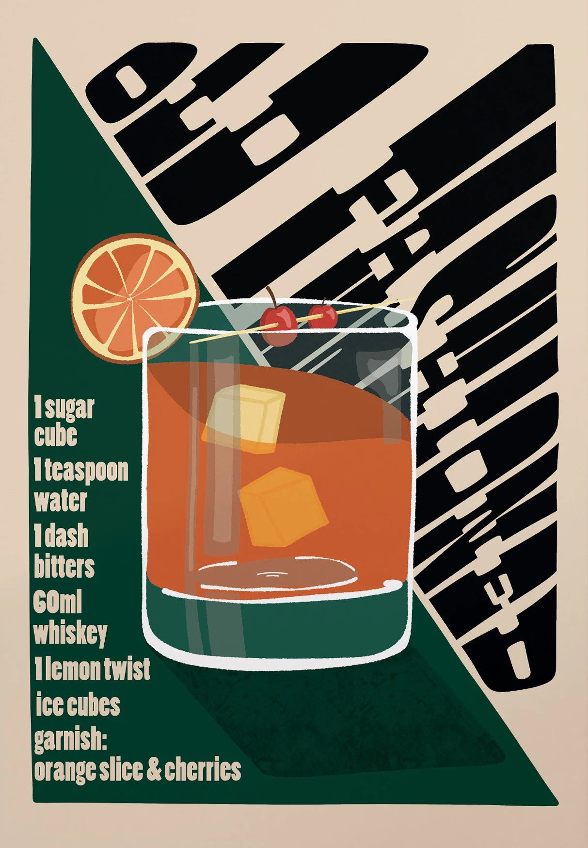 Vintage Cocktail Canvas Wall Art | Retro Bar Drinks Print