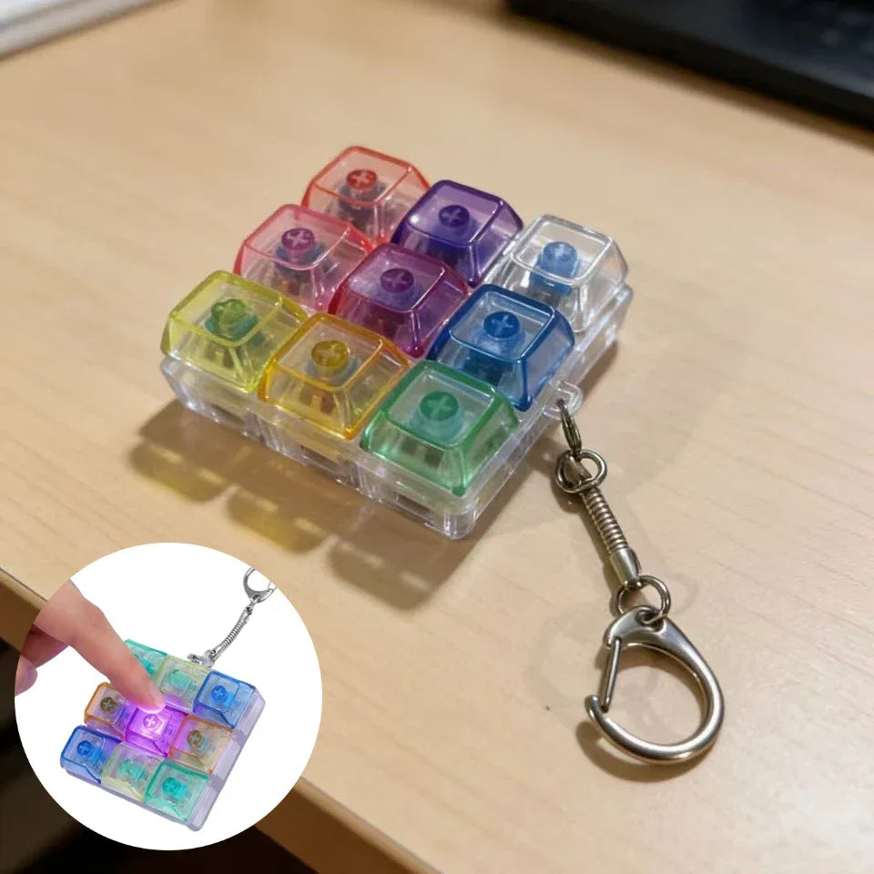 Transparent 9 Keys Mechanical Keyboard Keychain, LED Light Fidget Toy, Stress Relief Clicker Portable Keyring for Adults & Teens Peaceful Pleasures Health and Wellness