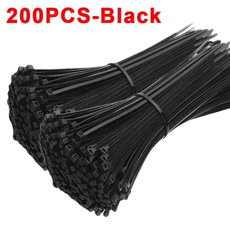 Nylon Cable Ties 100/200Pcs – Self-Locking Reusable Zip Ties