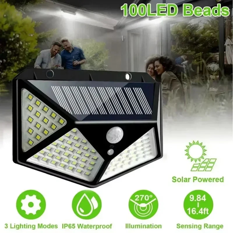 100 LED Solar Wall Light – PIR Motion Sensor Outdoor Garden Lamp