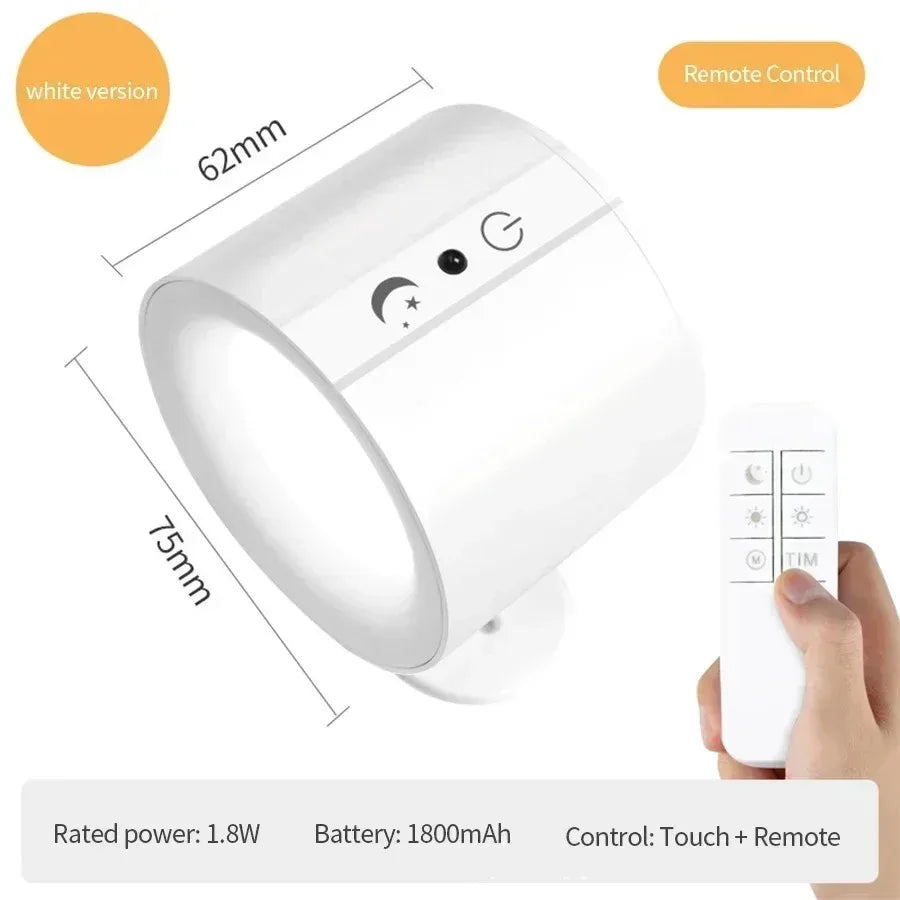 360°Rotatable LED Wall Lamp Rechargeable RGB&3Color Magnetic LED Spotlight Touch Remote Control For Bedroom Living Room Lighting Peaceful Pleasures Health and Wellness Recommended White