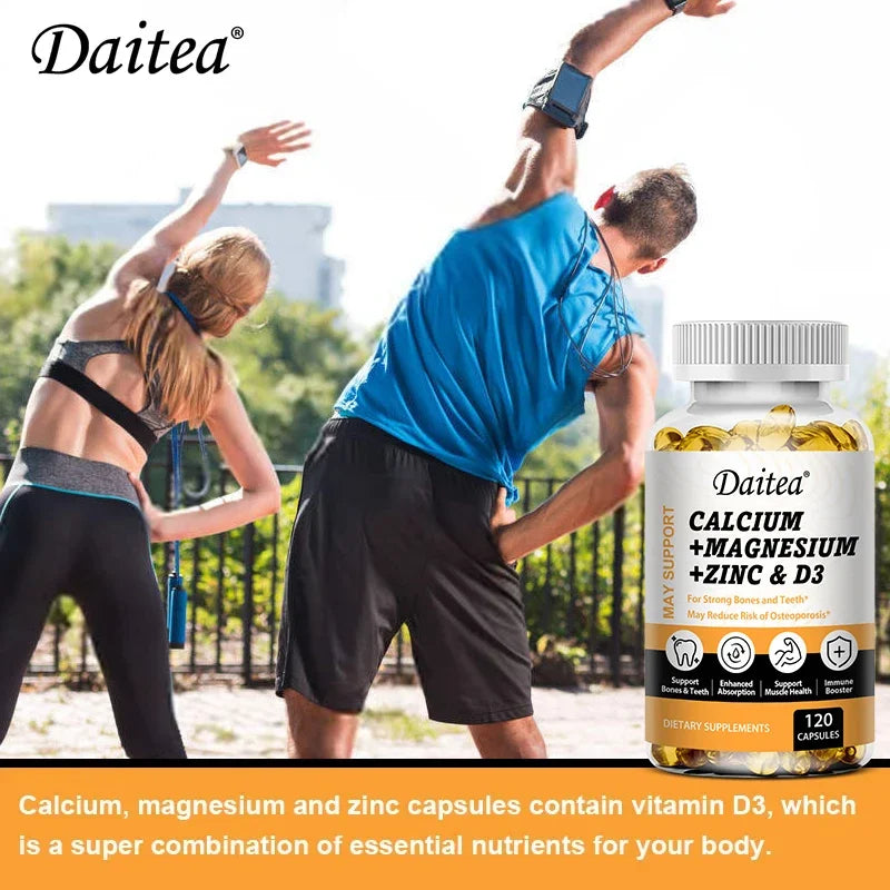 Daitea Calcium Magnesium Zinc Capsules Vitamin D3 helps support bones, teeth, heart, and enhance immune system function. Peaceful Pleasures Health and Wellness