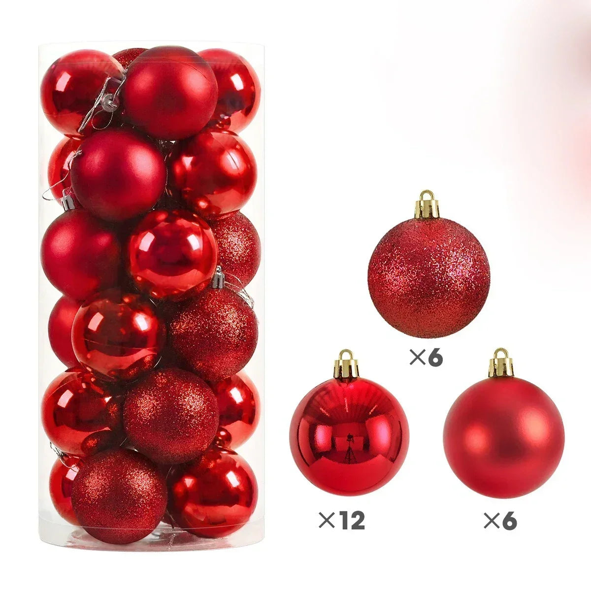 24Pcs 3/4/6CM Christmas Balls Big Ball Christmas Tree Pendant Ornaments for Party Decor 2025 New Year Navidad Gifts Accessory Peaceful Pleasures Health and Wellness Red 4CM