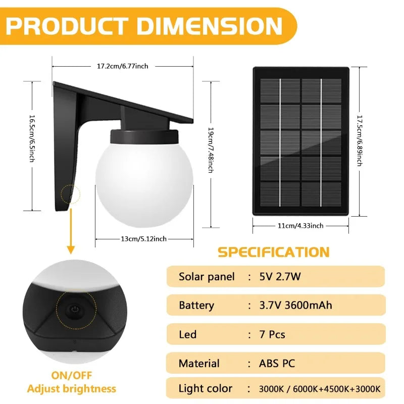 Solar Wall Lights Outdoor IP65 Waterproof | Adjustable LED