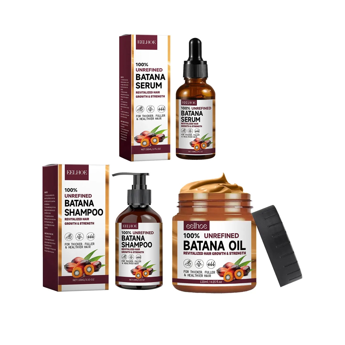 EELHOE Batana Oil Shampoo, Conditioner & Hair Oil Set