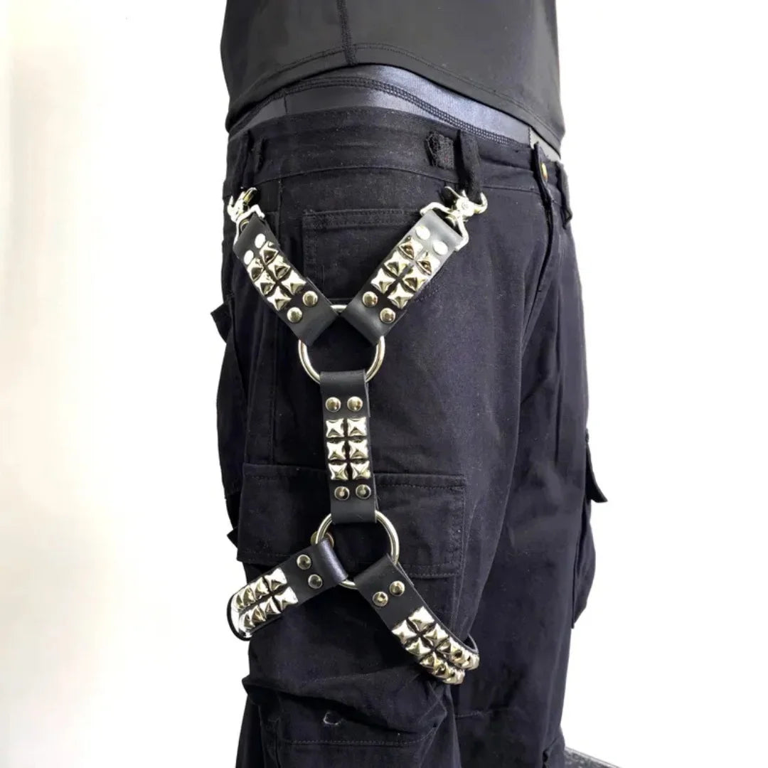 UYEE Gothic Leg Jeans Harness Black Hip Hop Strap Unisex PU Leather