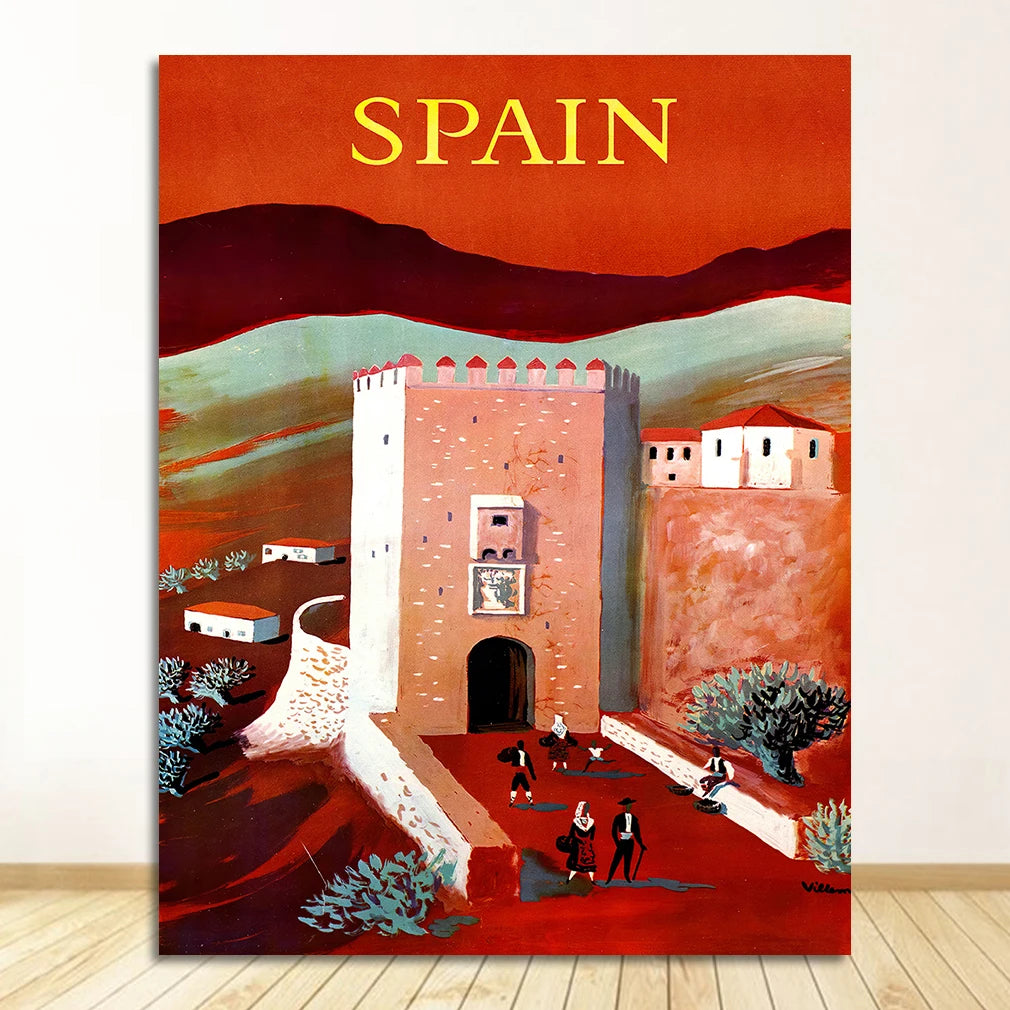 Travel to Spain Vintage Canvas Wall Poster | Pop Art Print Canvas Wall Poster Peaceful Pleasures Health and Wellness 1708-01 20x30cm Unframed