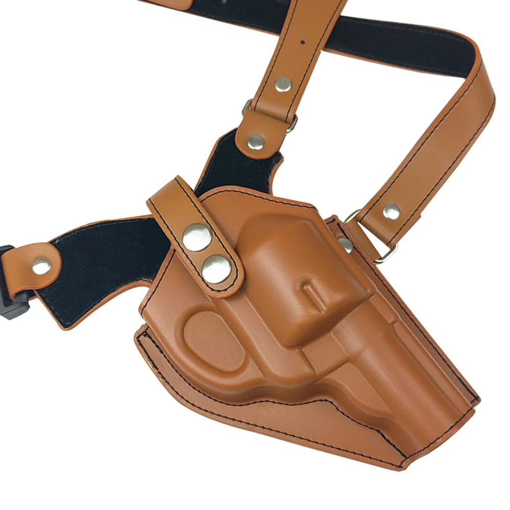 Tactical Western Cowboy PU Leather Chest Shoulder Holster Adjustable Underarm One Shoulder Pistol Bag for 10mm Wheel Handgun Peaceful Pleasures Health and Wellness