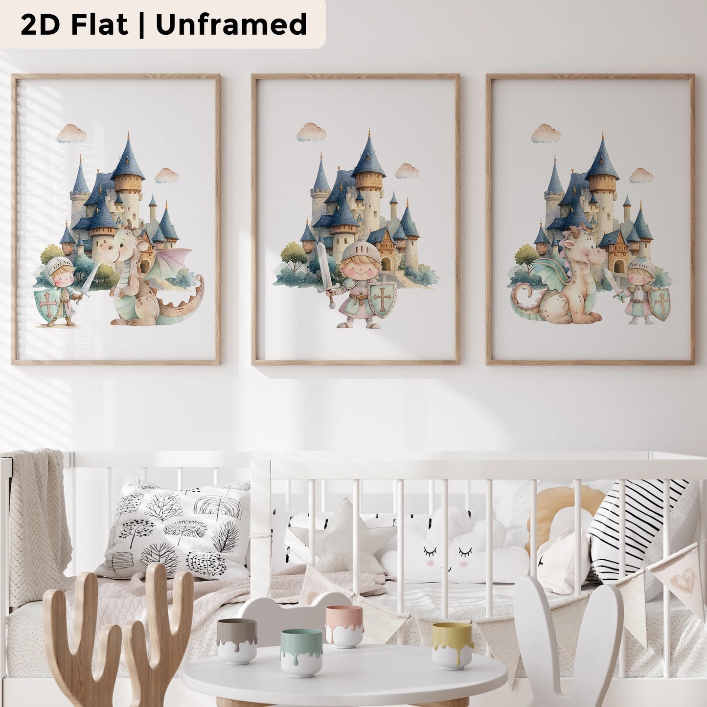 3-Piece Cartoon Blue Prince Canvas Wall Art | Kids Room Decor