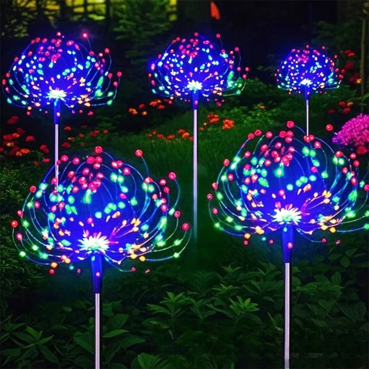 Solar LED Dandelion Fireworks Garden Pathway Lights – IP65 Outdoor Solar Pathway Lights Peaceful Pleasures Health and Wellness Warm White 200led 1pcs
