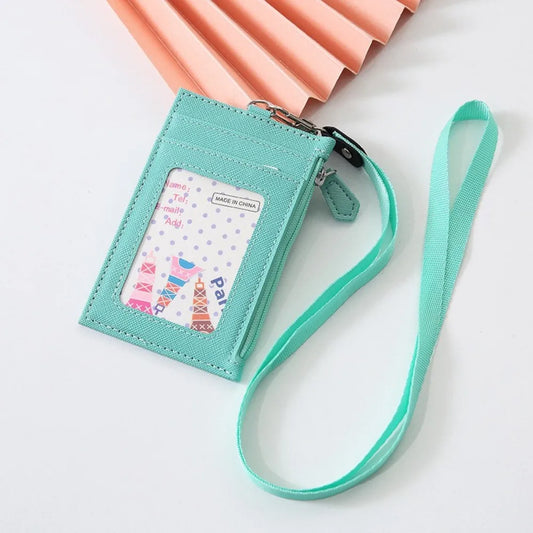 PU Leather Card Badge Holder Coin Purse Zipper Pocket Student Card Bag Work Business Wallet ID Card Holder Bus Bank Card Peaceful Pleasures Health and Wellness Green