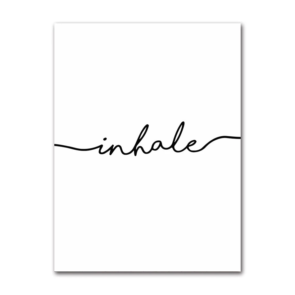 Picture Painting Nordic Room Decoration Inhale Exhale Black White Minimalist Canvas Wall Art Print Decorative Peaceful Pleasures Health and Wellness A0269-02 20x30cm Unframed