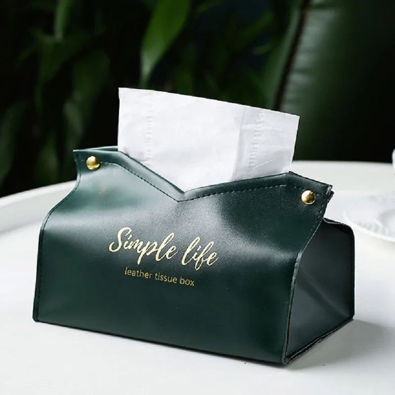 Leather Tissue Box Napkin Holder Car Tissue Box Home Living Room Holder Case Storage Hotel Carton Household Home Large Storage Peaceful Pleasures Health and Wellness Green