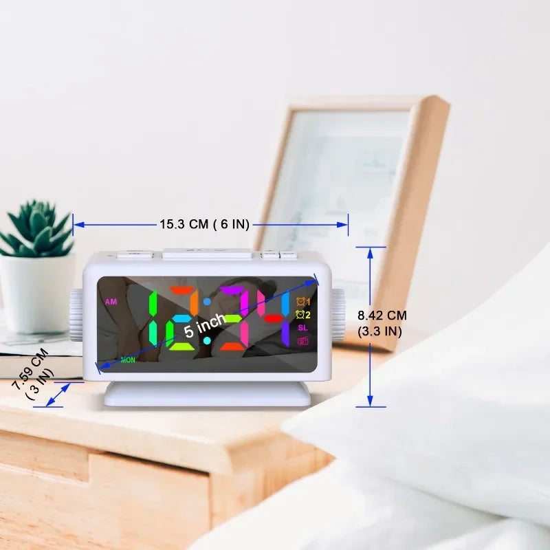 RGB LED Alarm Clock FM Radio Adjustable Brightness Date Display