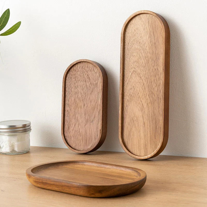 Japanese Round Solid Wood Serving Tray – Snack & Fruit Platter