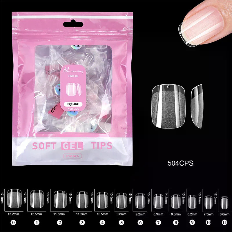 504 Pcs False Nail Tips Semi-Matte Finish Almond French Coffin Stiletto Oval Square Shapes With Front Edge Thickened Fingertips Peaceful Pleasures Health and Wellness