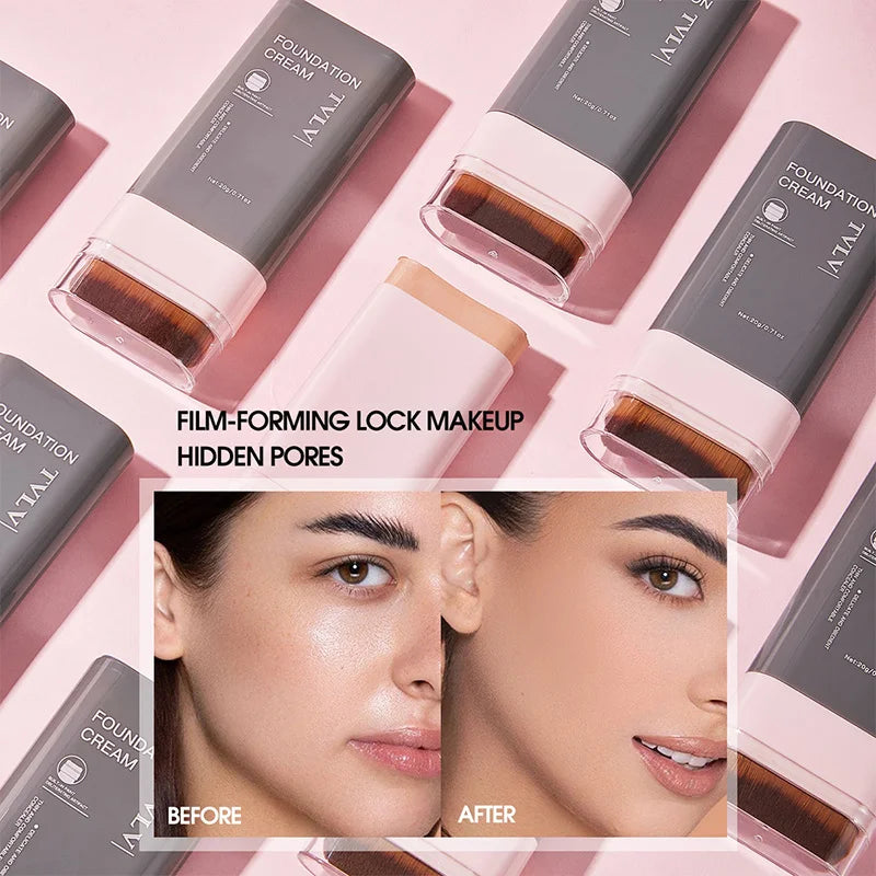 Concealing Foundation Stick 5 Shades With Built-In Brush, Brighten Lightweight and Waterproof Formula Face Contour Stick Makeup Peaceful Pleasures Health and Wellness