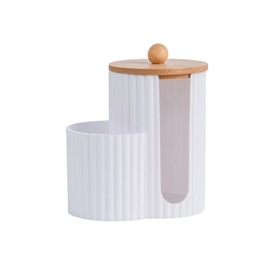 2-Grid Q-tip & Cotton Ball Dispenser Canister – Plastic Vanity Organizer for Cotton Swabs, Rounds & Pads