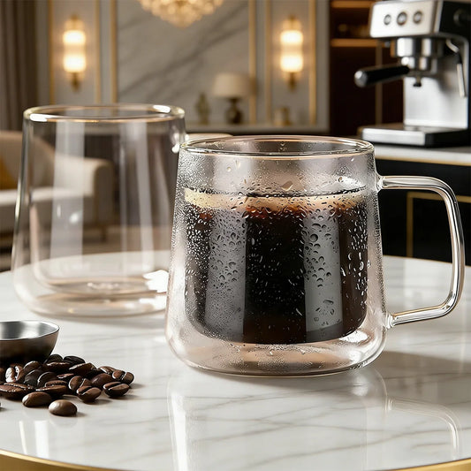 Double Wall Insulated Glass Cups, 13.5oz/24oz Glass Coffee Mugs, Clear Espresso Mugs for Latte, Cappuccino Cup with Handle Peaceful Pleasures Health and Wellness