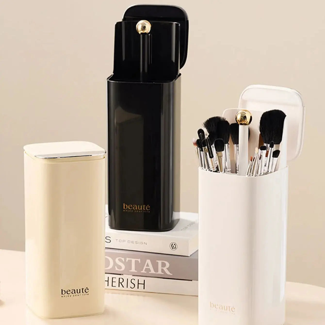 1Pcs Makeup Brush Organizer Automatic Lifting Holder Holder Dustproof Desktop Makeup Tools Lipstick Eyebrow Pen Holder Container Peaceful Pleasures Health and Wellness