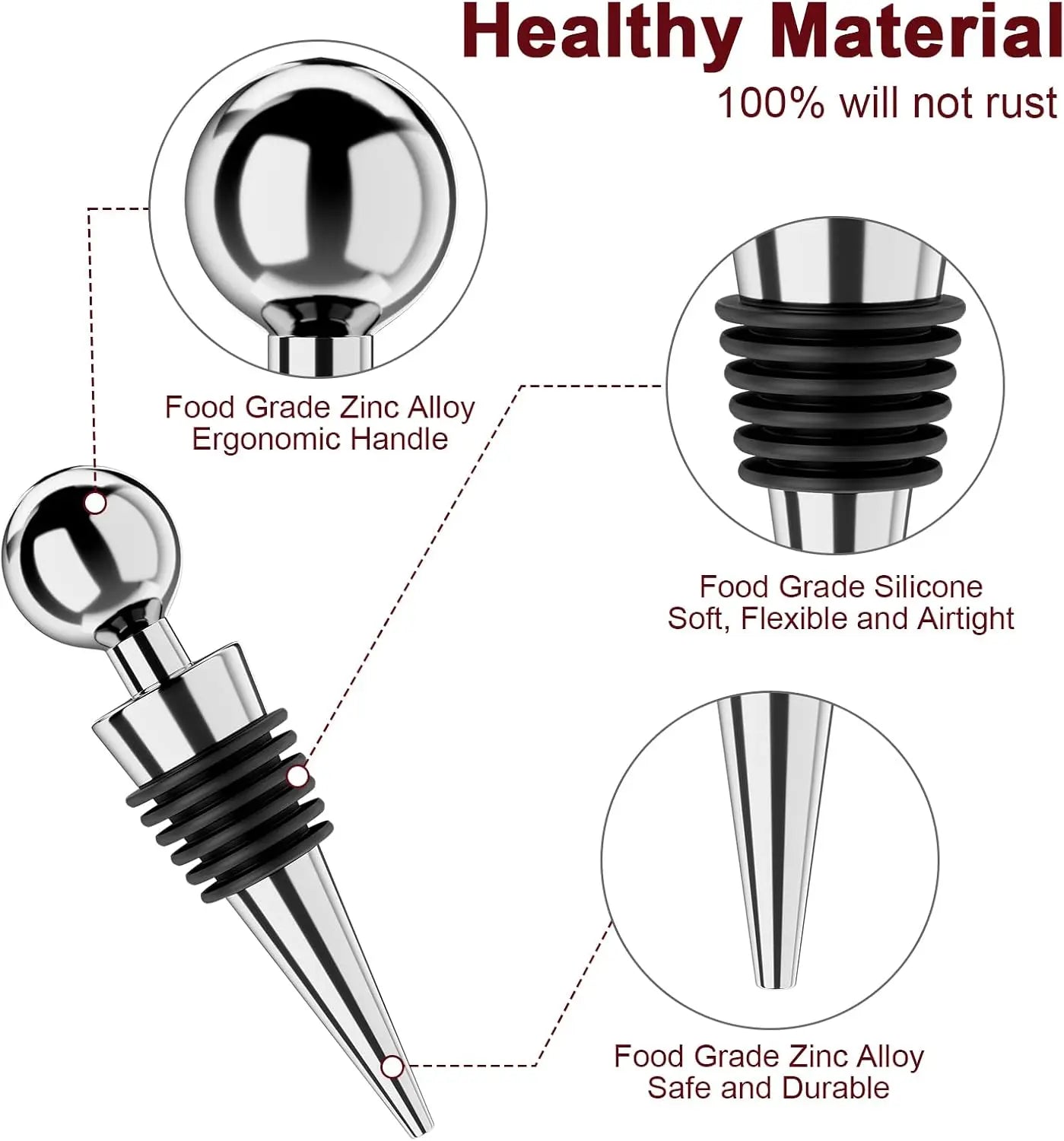 3/6 Wine Stoppers for Wine Bottles Vacuum Wine Bottle Stopper with Silicone Reusable Wine Corks, Leak proof Keep Fresh Suitable Peaceful Pleasures Health and Wellness