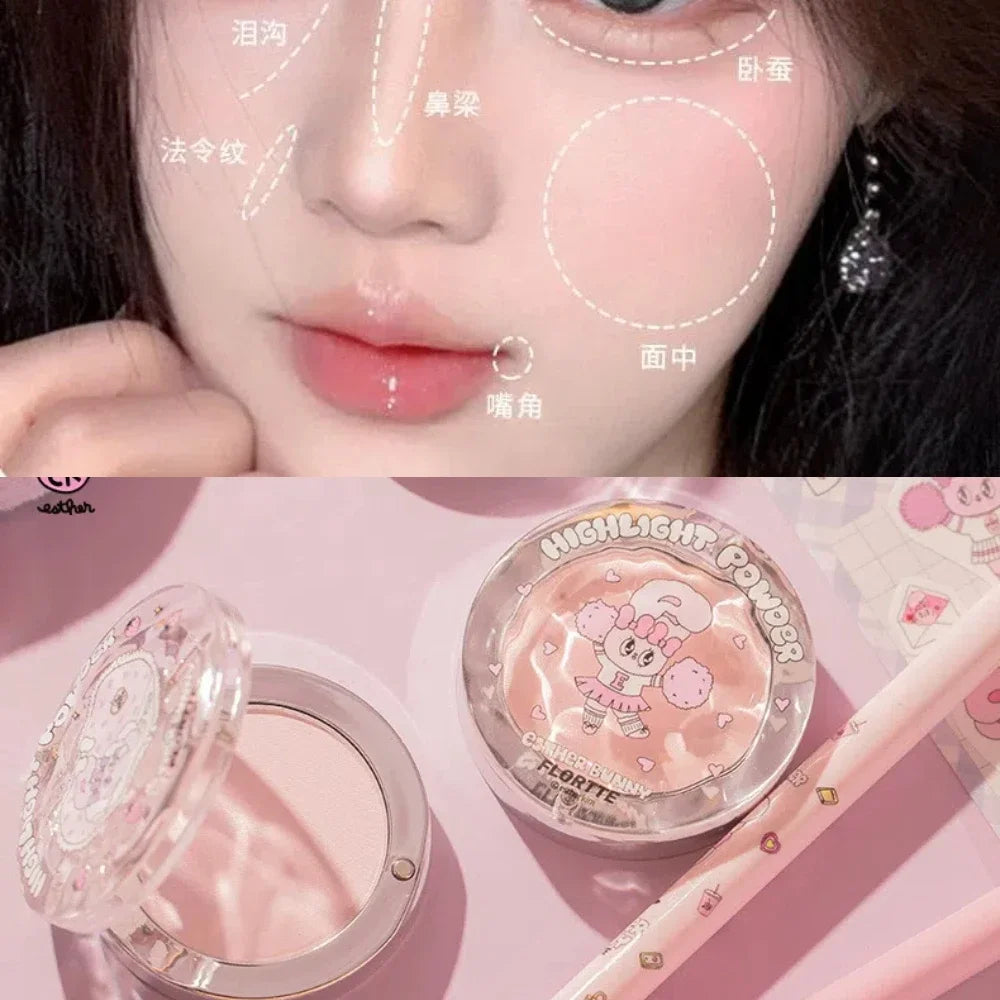 FLORTTE Bunny Highlight Powder & Blush | Natural Glow Makeup