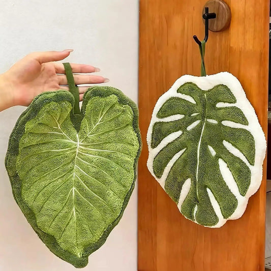Leaf Print Coral Fleece Hand Towel – Soft & Absorbent Hand Towel Oasis Select