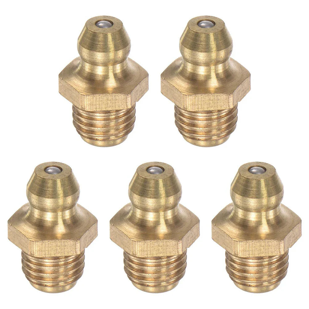 5-Pack Brass Straight Grease Fittings – M8x1mm Thread Nipples