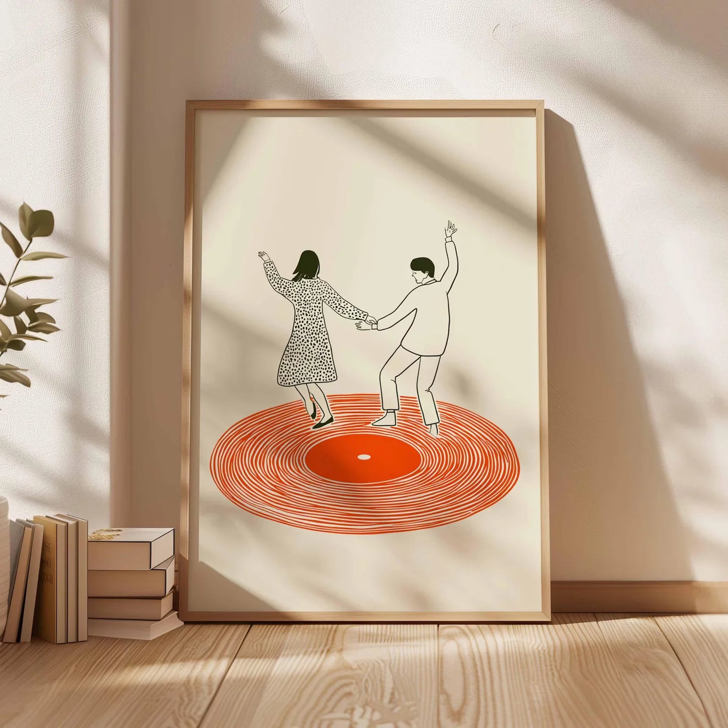 Dancing Couple Wall Art Print, Retro Record Player Poster, Modern Music Inspired Illustration for Home Bar or Living Room Peaceful Pleasures Health and Wellness