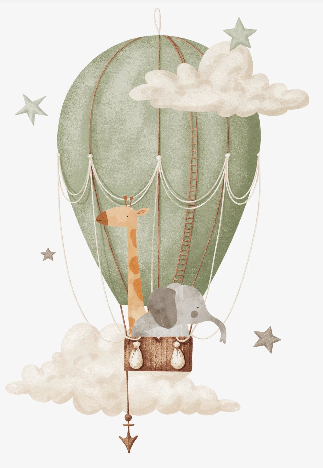 Kids Nursery Watercolor Canvas Wall Art | Monkey Lion Balloon Print