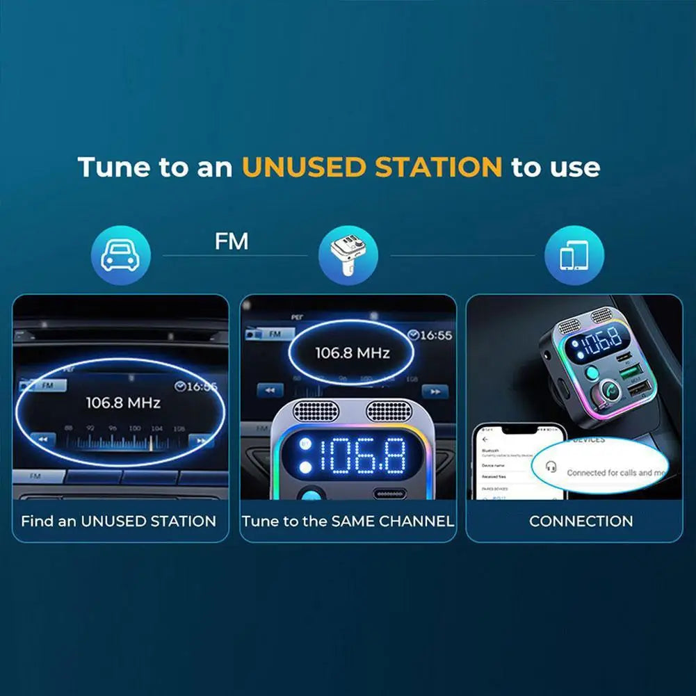 Bluetooth 5.3 FM Transmitter Car Charger | 4 Ports, 48W Fast Charge