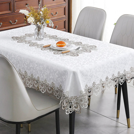 Battilo White Lace Floral Tablecloth | Waterproof Rectangle Cover Lace Tablecloth Peaceful Pleasures Health and Wellness