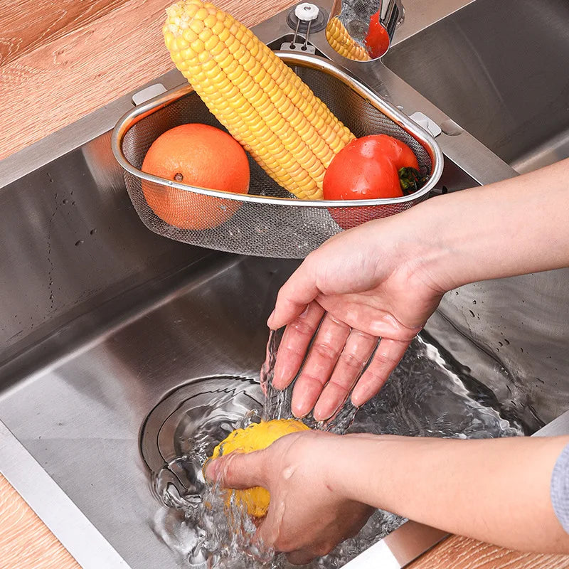 Stainless Steel Triangle Sink Drain Basket & Organizer Rack