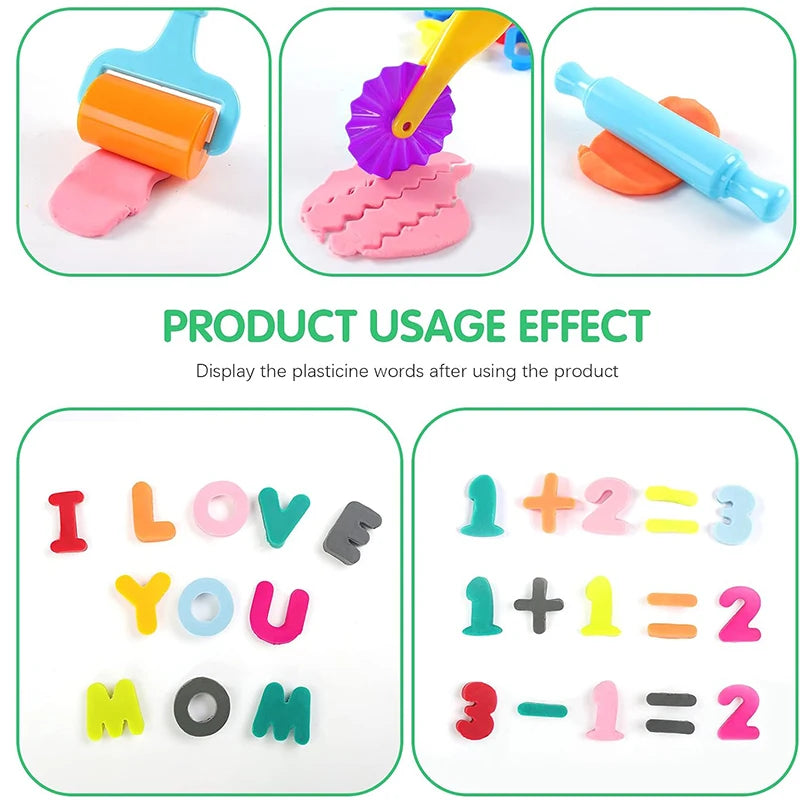 Puzzle Play Dough Tool Kids Number Letters Symbols Cutters Rollers