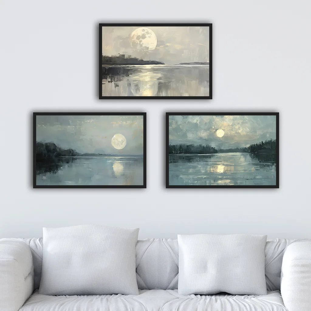 Vintage Nordic Moonlight Landscape Canvas Wall Art | Unframed Canvas Wall Art Peaceful Pleasures Health and Wellness