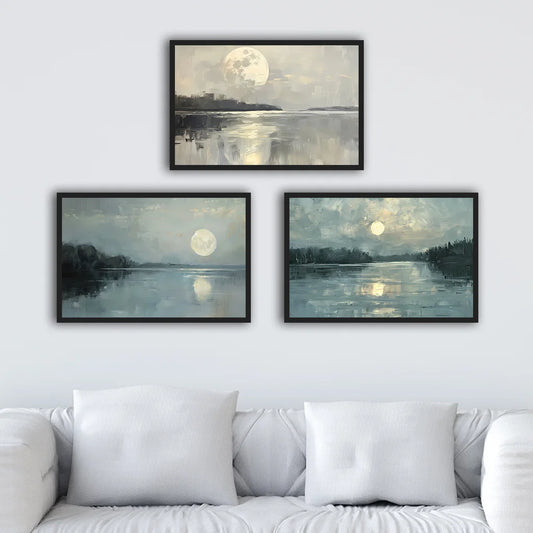 Vintage Nordic Moonlight Landscape Canvas Wall Art | Unframed Canvas Wall Art Peaceful Pleasures Health and Wellness