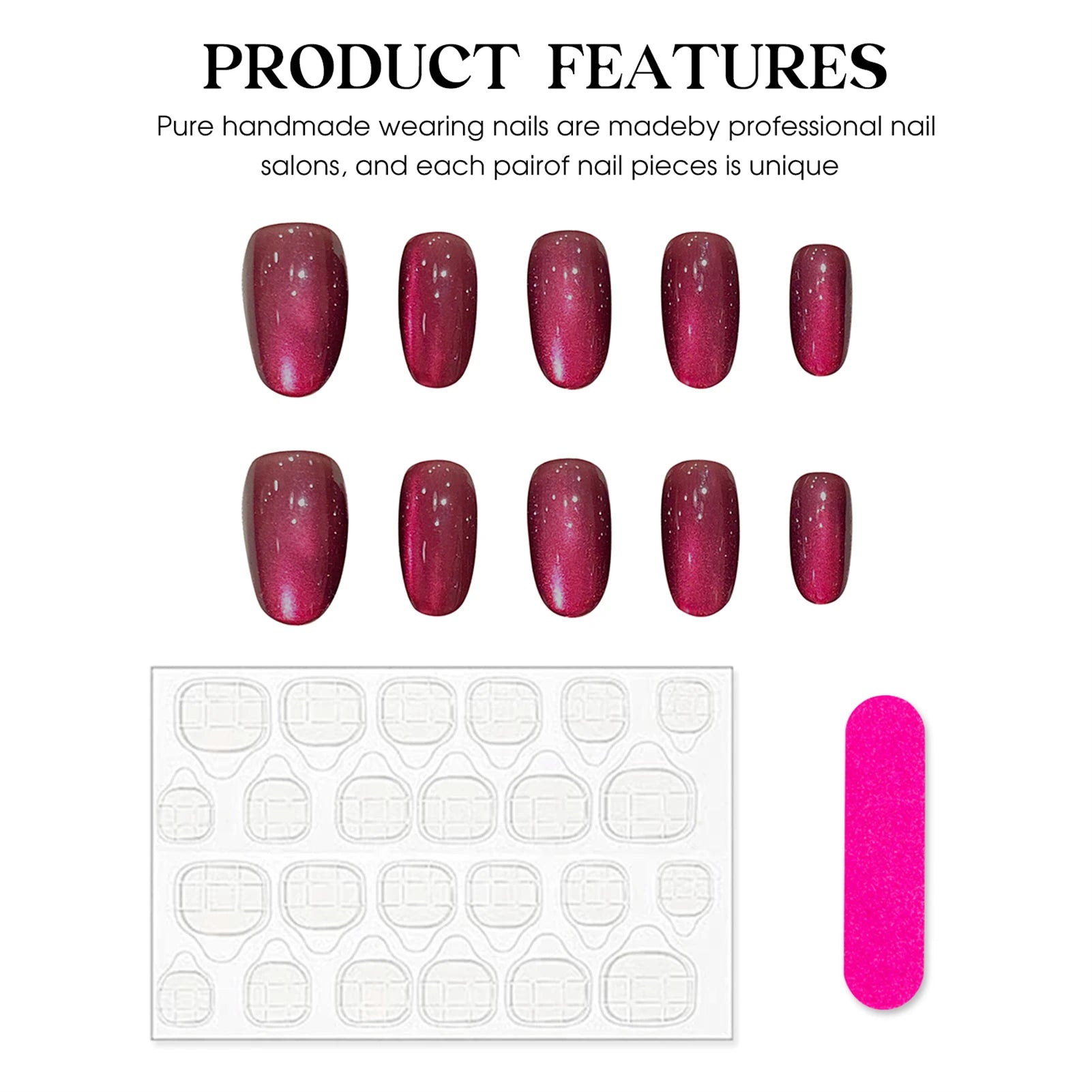 Handmade Press on Nails Shiny Dark Plum Cat Eye False Nails for Lady Daily Wearable Reusable Short Oval Head Fake Nail Tips Peaceful Pleasures Health and Wellness